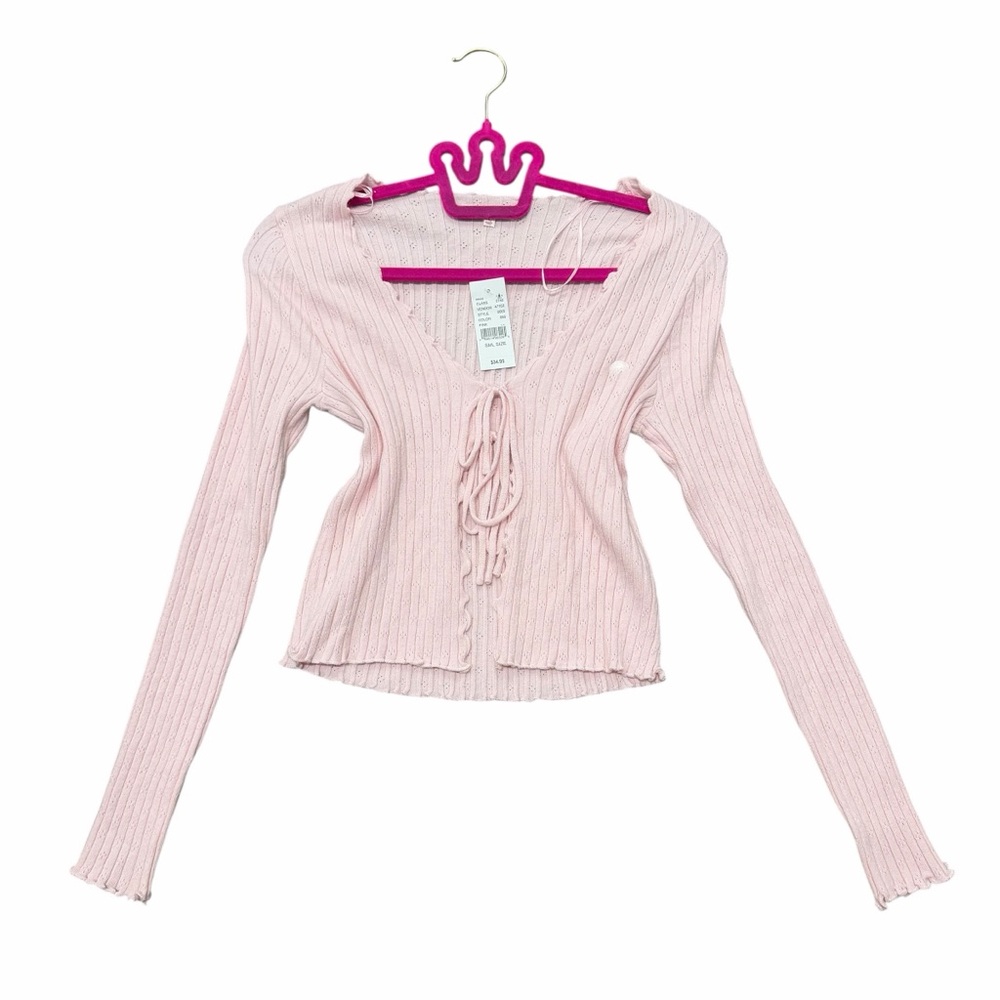 Lottie Moss Pink Ribbed Tie Front Cardigan Top XS/S